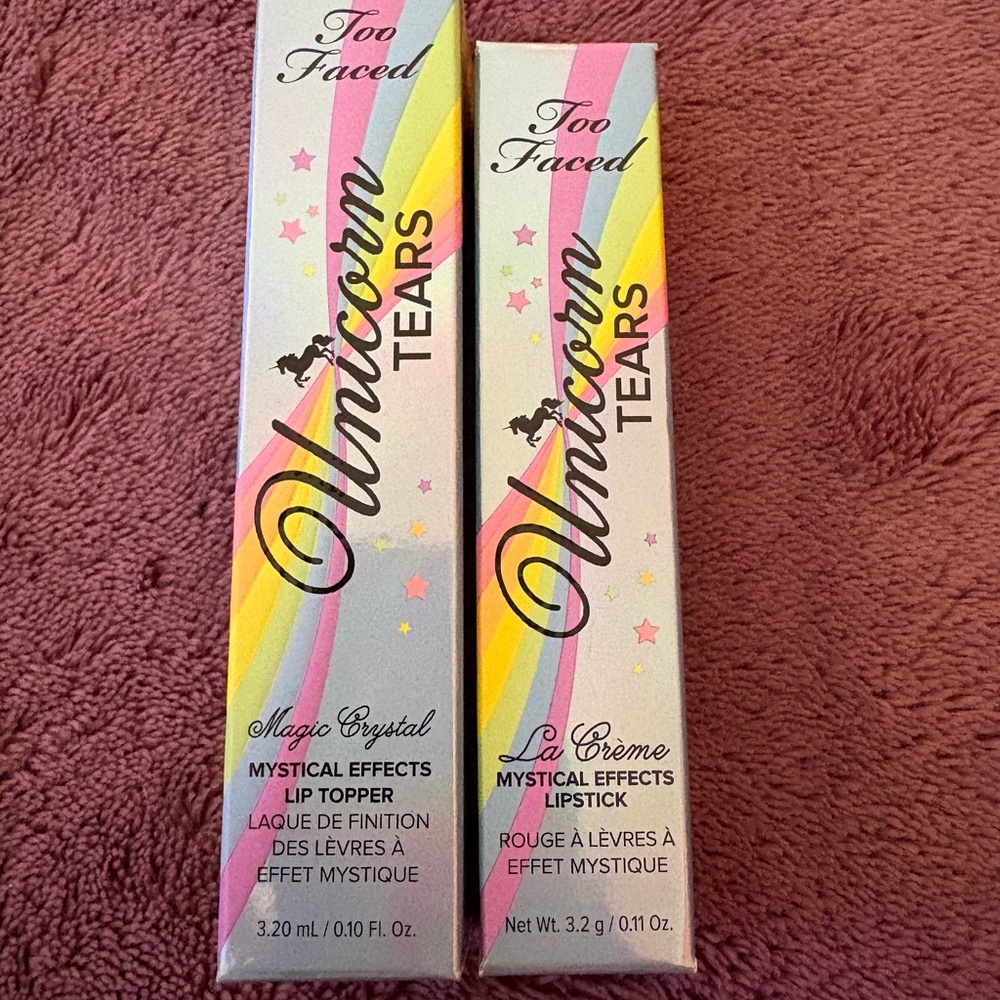 Too Faced Unicorn Tears Mystical Lipstick and Lip Topper set